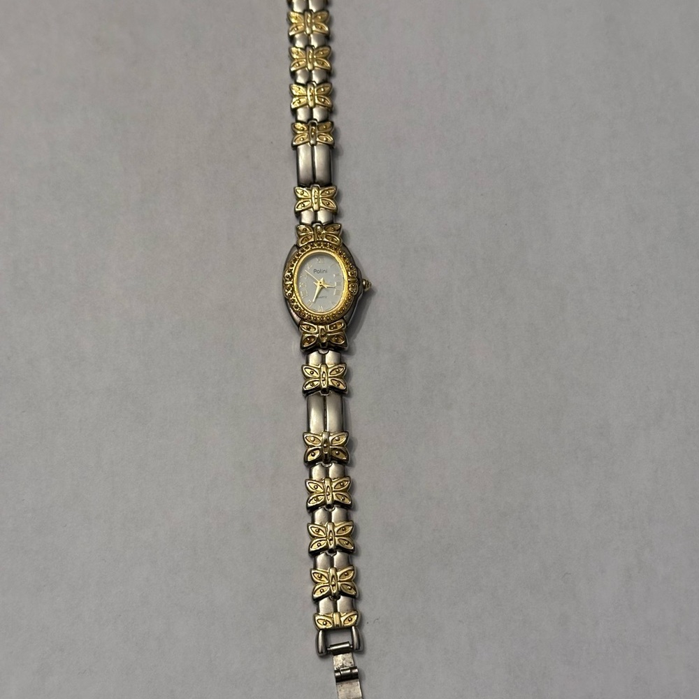 🦋 Vintage Polini Two-Tone Butterfly Link Bracelet Quartz Watch ⌚